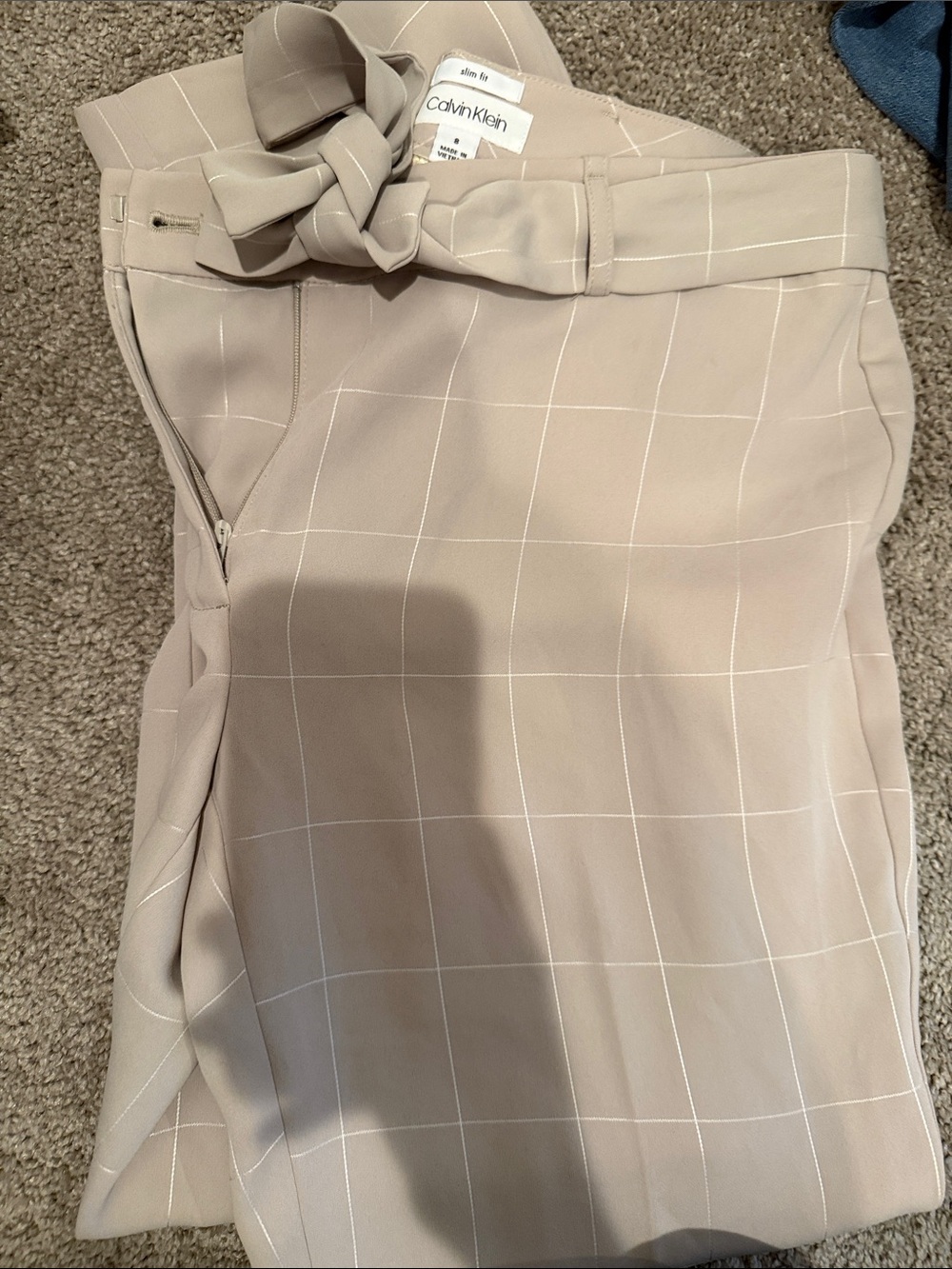 Calvin Klein Taupe Windowpane Belted pants
